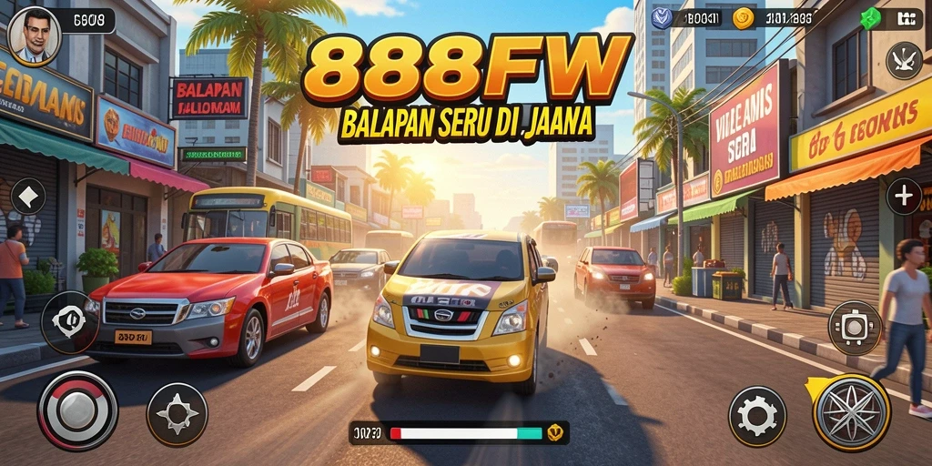 Screenshot utama 888FW menampilkan aksi balapan yang mendebarkan.