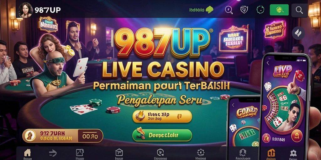 Tampilan gameplay seru di 987UP dengan dealer langsung dan interaksi real-time.