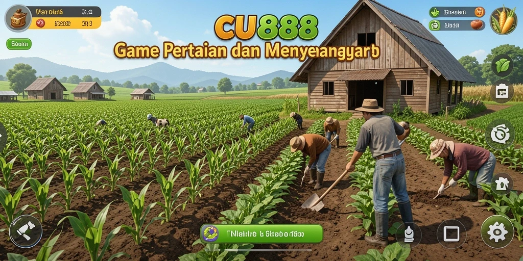 Tampilan gameplay CU888 menampilkan aktivitas berkebun yang seru dan penuh warna.
