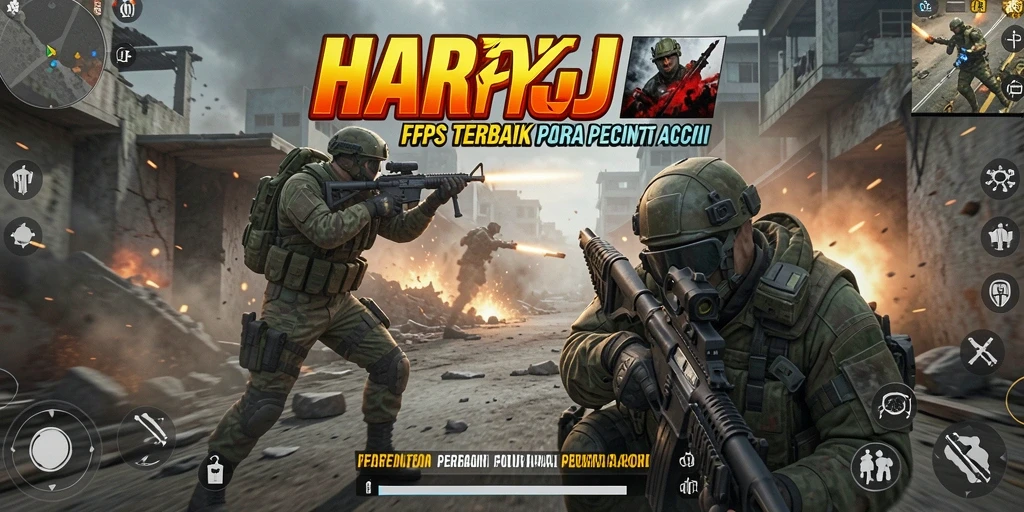 Tampilan gameplay mendebarkan dalam HARAPJP, menampilkan aksi FPS seru.