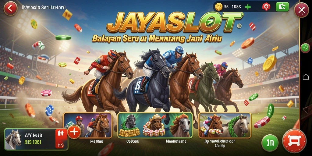 Screenshot JAYASLOT menunjukkan suasana balapan yang menegangkan dan grafik berkualitas tinggi.