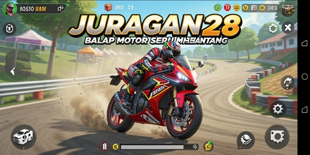 Tampilan gameplay JURAGAN28 yang seru saat balapan motor.