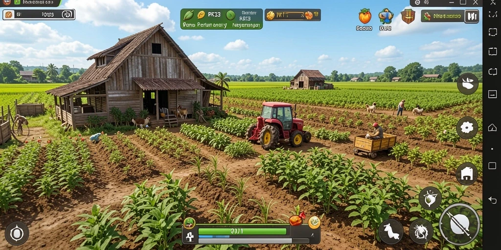 Tampilan gameplay RR33 menunjukkan keseruan bertani dengan berbagai tanaman.