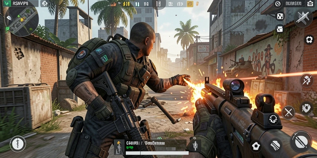 Tampilan menegangkan dari gameplay RSNVIP8 dengan aksi TPS yang seru.