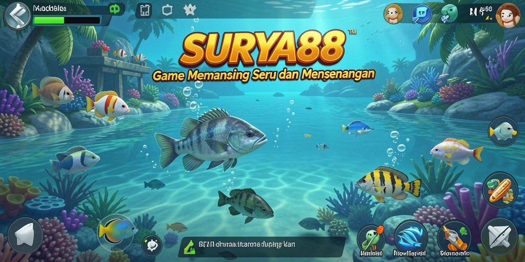 Tampilan gameplay SURYA88 dengan aksi memancing yang seru dan grafis menawan.